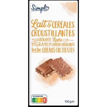 Chocolate extrafino con leche y cereales crujientes 100 g.