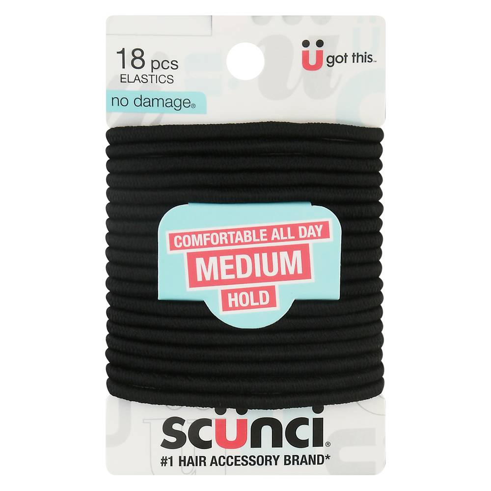 Scunci Comfortable Hold Black Hair Elastics, Medium (18 ct)