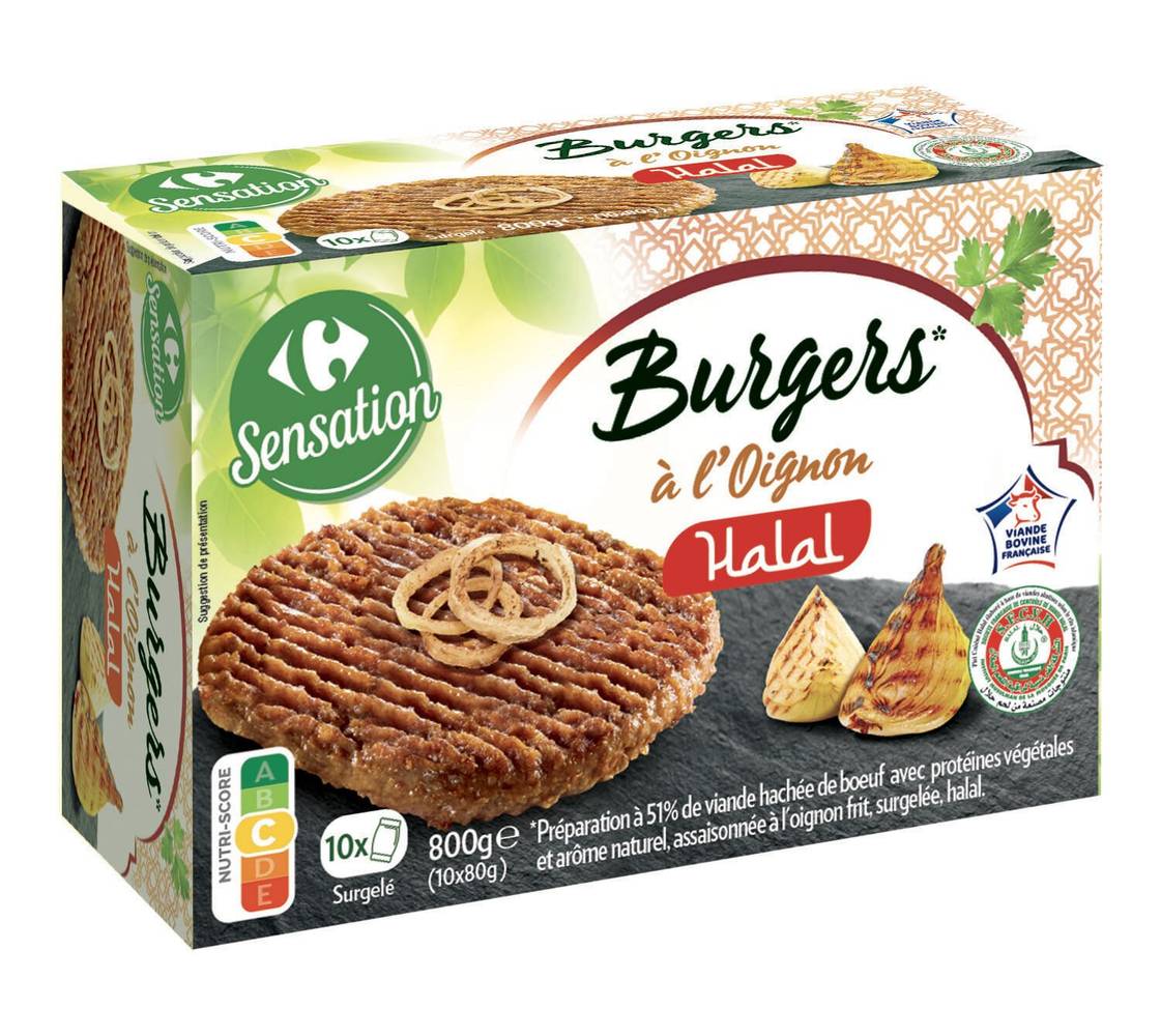 Carrefour Sensation - Burgers de bœuf, oignon (10 x 80g)