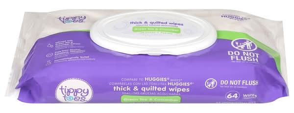 Tippy Toes Baby Wipes, Green Tea-Cucumber (3 x 64 ct)