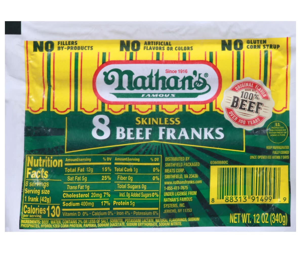 Nathan's Famous Skinless Beef Franks (12 oz, 8 ct)