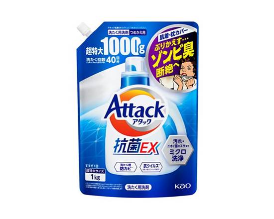 406183：花王 アタック抗菌ＥＸ 詰替え用 1000G / Kao Attack Antibacterial EX Liquid Detergent for Clothes, Refill, ×1000 g