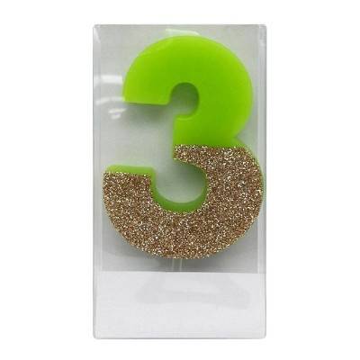 Spritz "3" Glitter Candle Green Gold