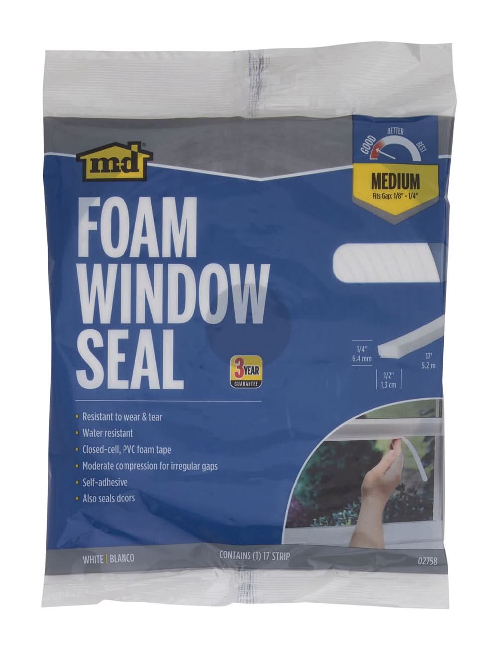 M-D White Foam Weather Stripping Tape For Doors And Windows 204 In. L X 0.25 In.