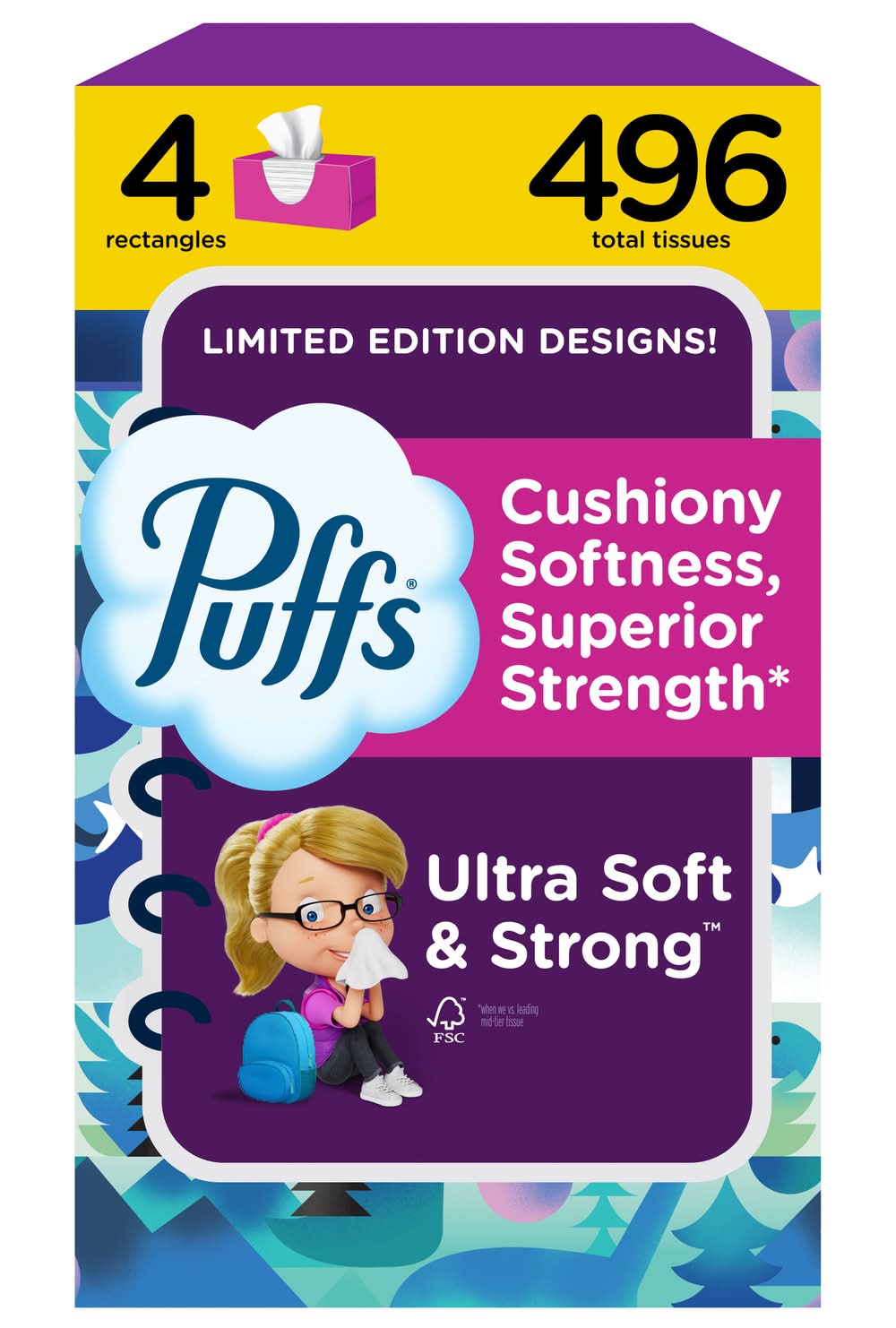 Puffs Ultra Soft Facial Tissues, 8.4x8.2 in, White (4 x 124 ct)