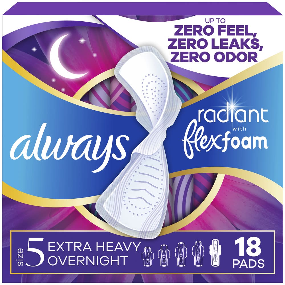 Always Radiant Heavy Overnight Pads, Women, 5 (18 ct)