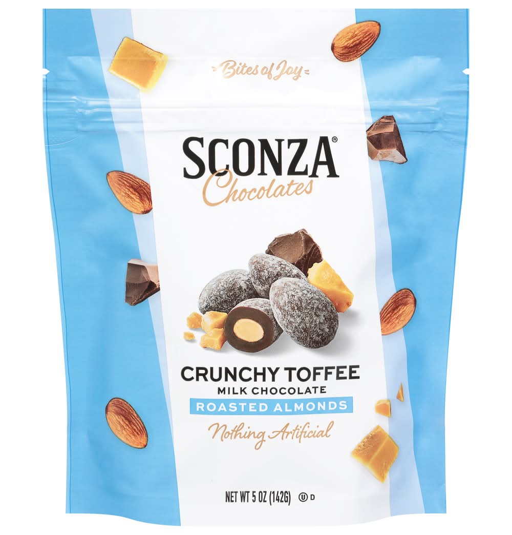Sconza Milk Chocolate Roasted Almonds, Crunchy Toffee (5 oz)
