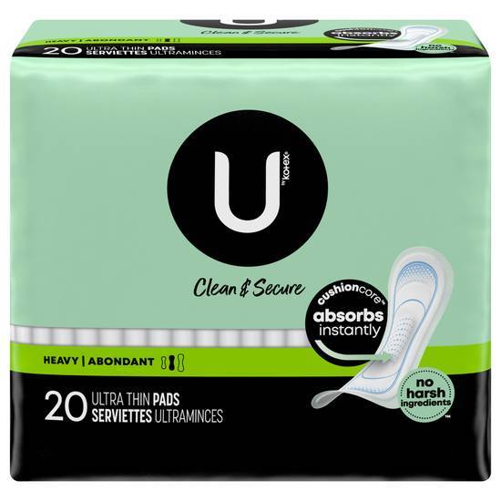U By Kotex Clean & Secure Absorbency Ultra Thin Pads (20 ct)(female/heavy)