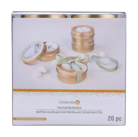 2.5" Gold Round Tin Favor Boxes, 20Ct. By Celebrate It
