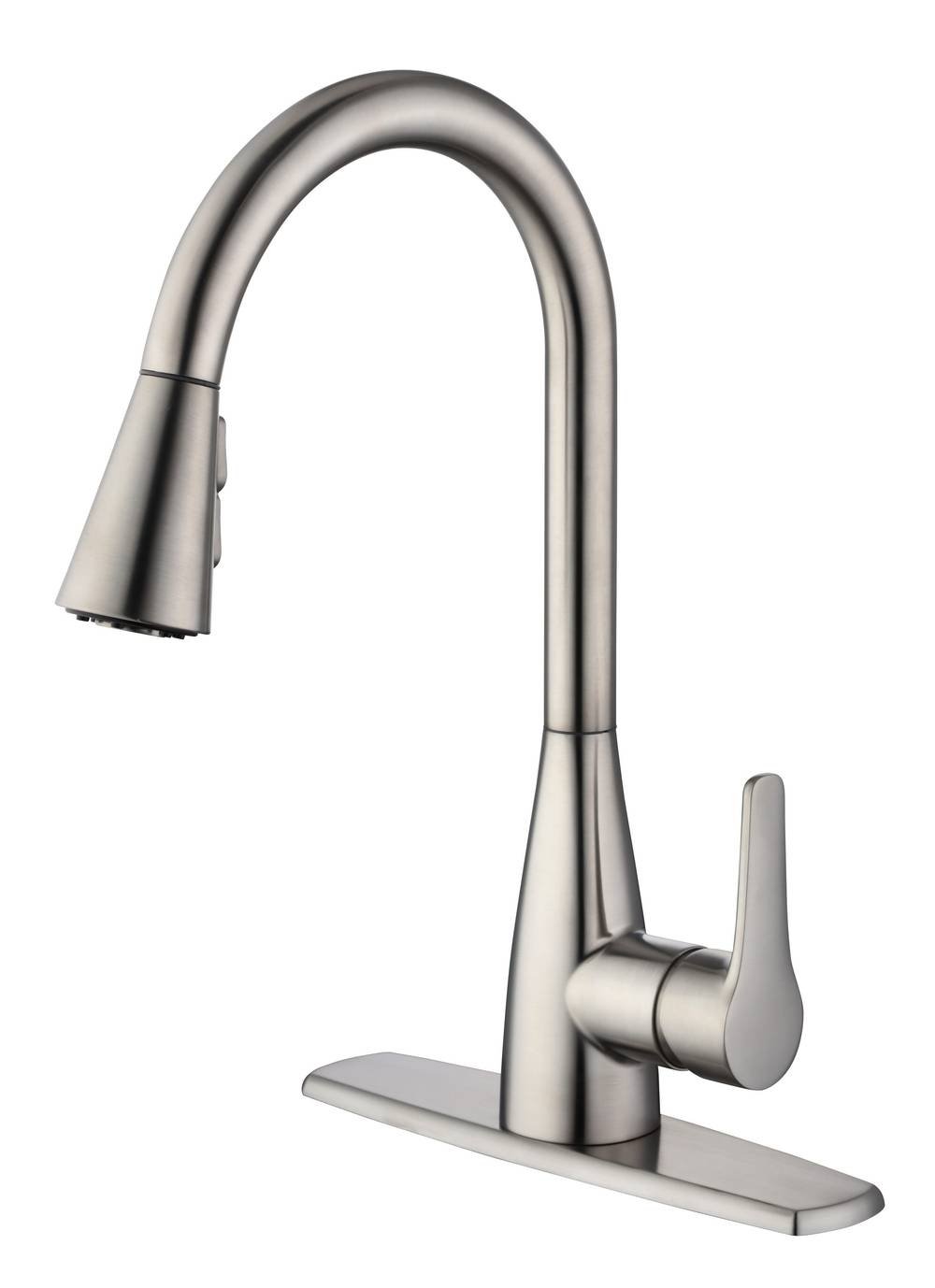 Project Source Ellesburg Stainless Steel Single Handle Pull-down Kitchen Faucet with Sprayer (Deck Plate Included) | 67726W-1008D2