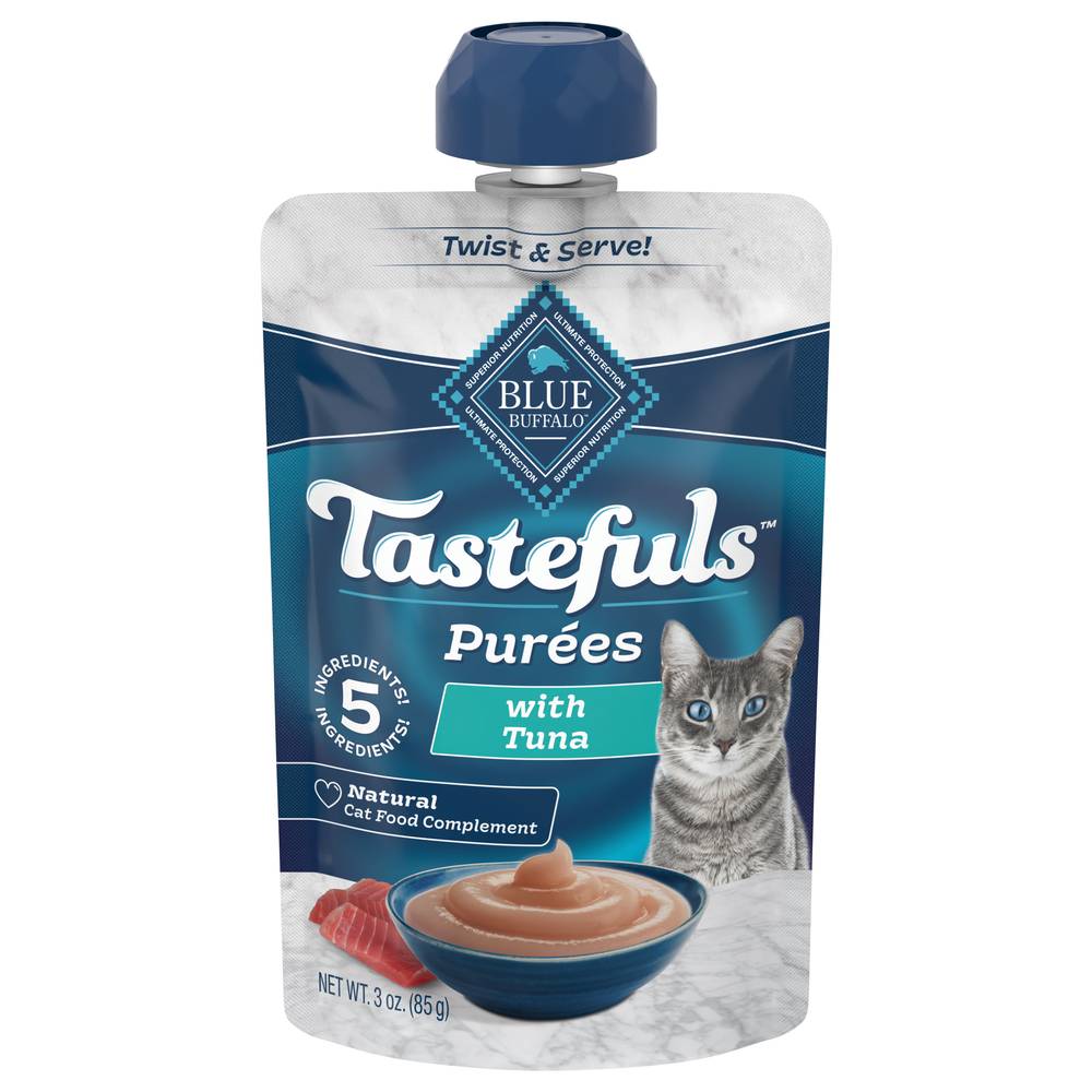 Blue Buffalo Tastefuls Adult Cat Natural Purées Resealable Twist Cap Pouch, Tuna (3 oz)