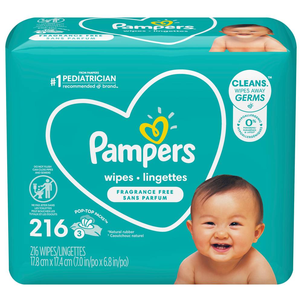 Pampers Fragrance Free Wipes, 7 In x 6.8 In (216 ct)