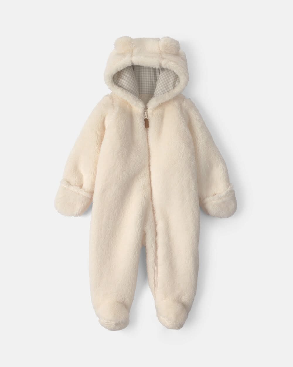 Carter's Baby Bear Teddy Fleece Long Sleeve Jumpsuit, 3M, Cream