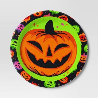 Halloween Pumpkin Disposable Dinner Plates 9"x9" 20ct