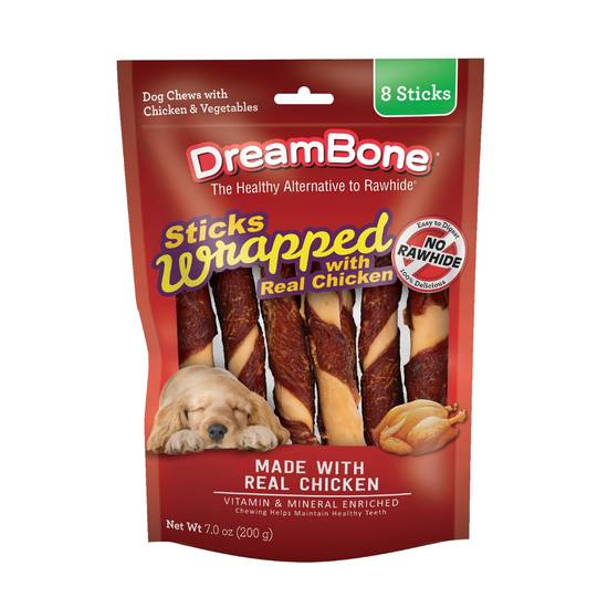DreamBone Sticks Wrapped with Real Chicken Dog Chews, 8 ct