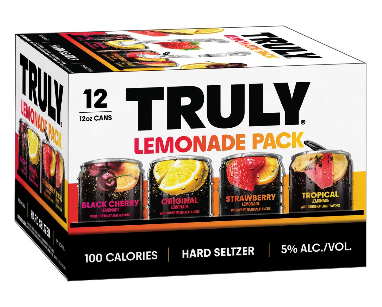Truly Hard Seltzer Lemonade Variety pack, Black Cherry-Original-Strawberry-Tropical (12 x 12 fl oz)