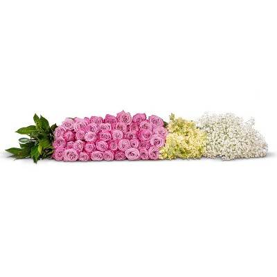 Colour Republic Build Your Own Bouquet - Fresh Cut Lavender Rose/Yellow Stock/Gypsophila & Greens