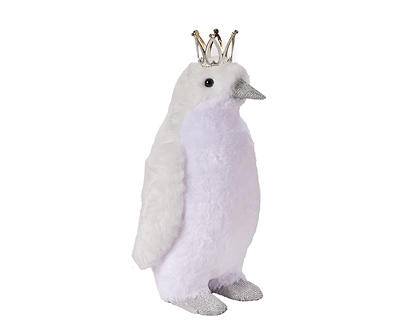 Silver Crown Fluffy Penguin Tabletop Decor