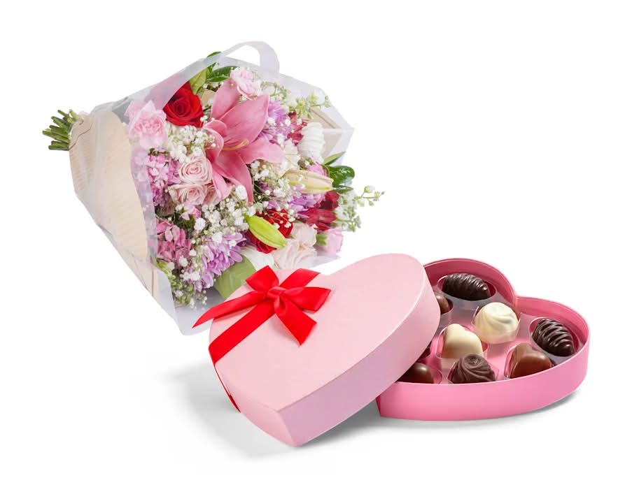 Vibrant Bouquet & Heart Truffle Gift Set