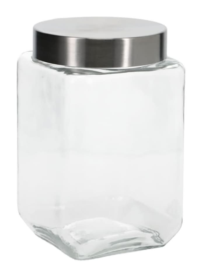 Midwood Brands Square Glass Canister With Steel Lid, Clear