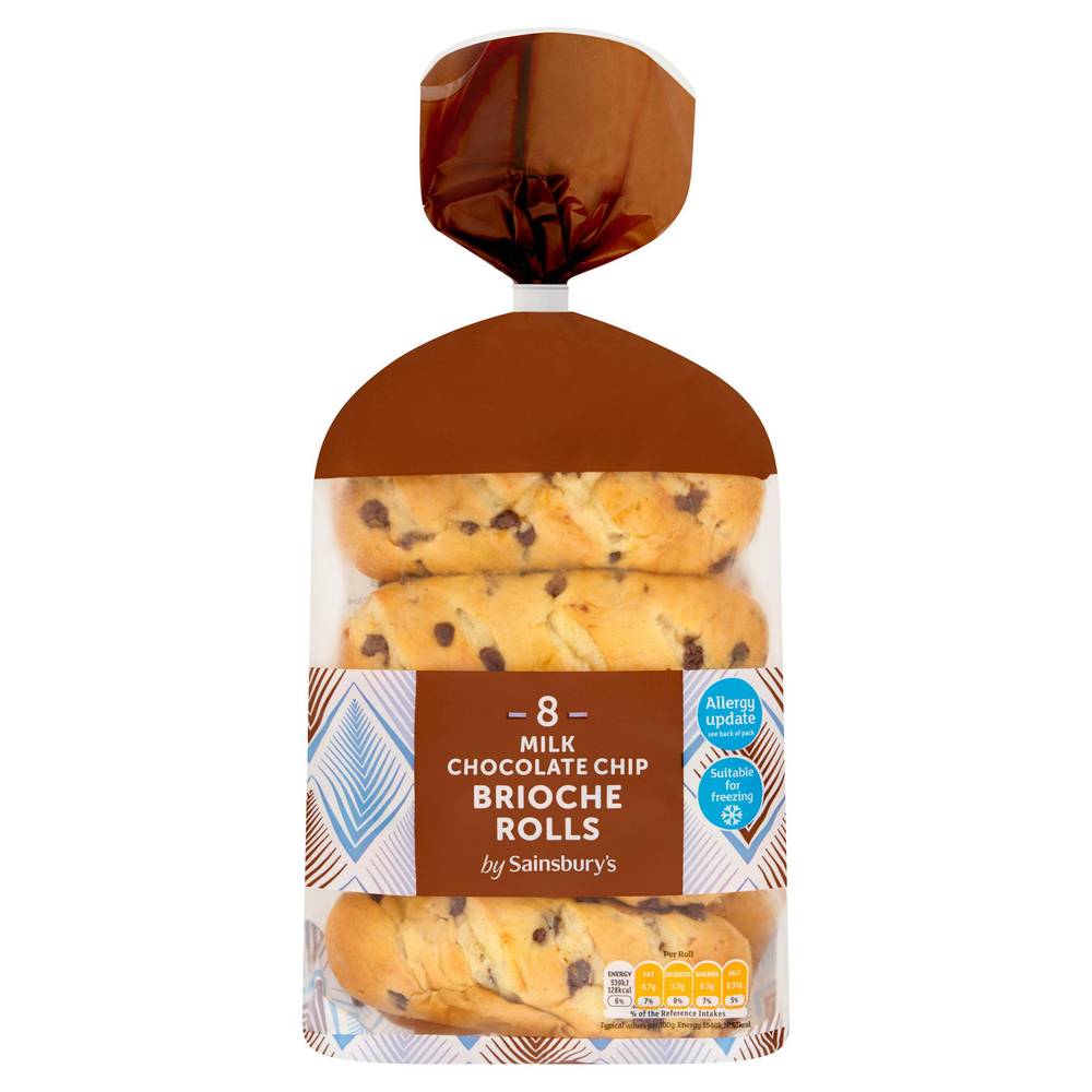 Sainsbury's Milk Chocolate Chip Brioche Roll x8