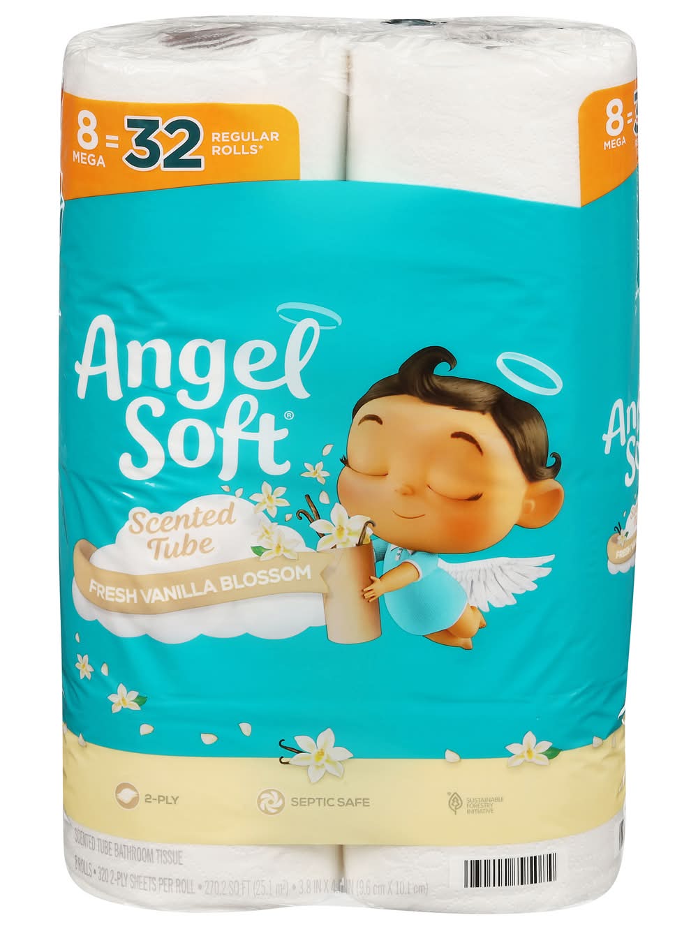Angel Soft 2-Ply Tube Mega Bathroom Tissues, Fresh Vanilla Blossom, 3.8x4.0 in (8 ct)