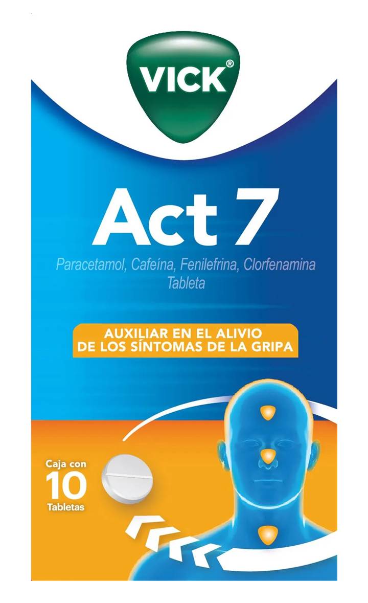 Vick · Act 7 antigripal paracetamol en tabletas 500 mg (10 un)