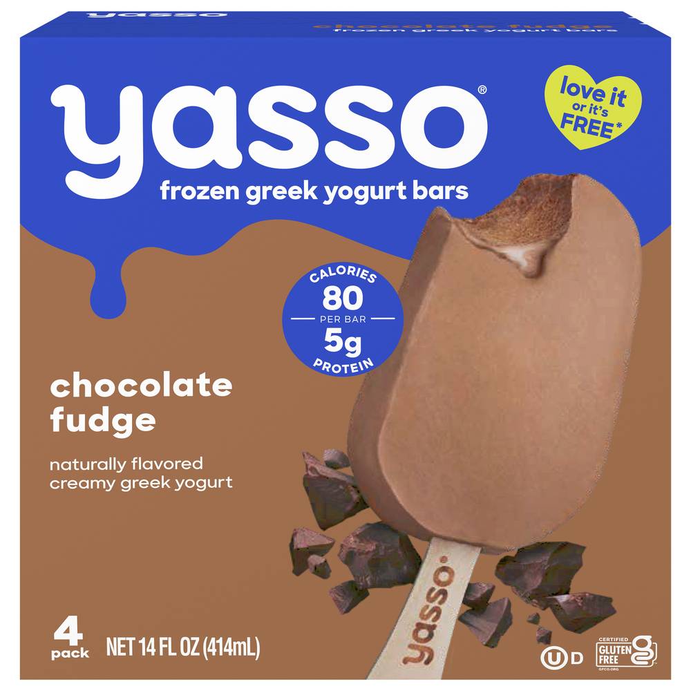 Yasso Frozen Fudge Greek Yogurt Bars, Chocolate (3.5 fl oz, 4 ct)