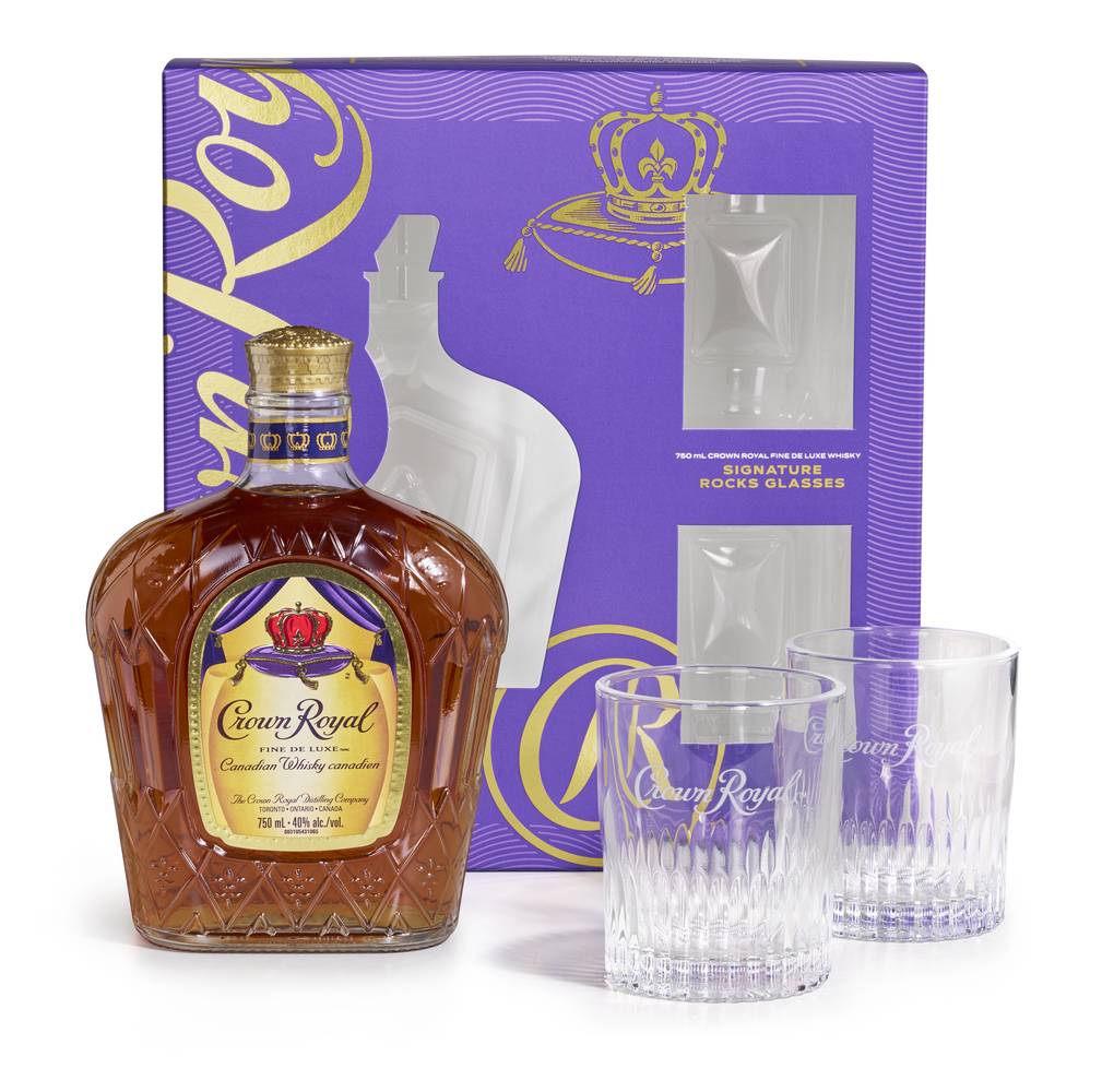 Crown Royal Fine De Luxe Blended Canadian Whisky With Two Signature Rocks Glasses (750 ml)