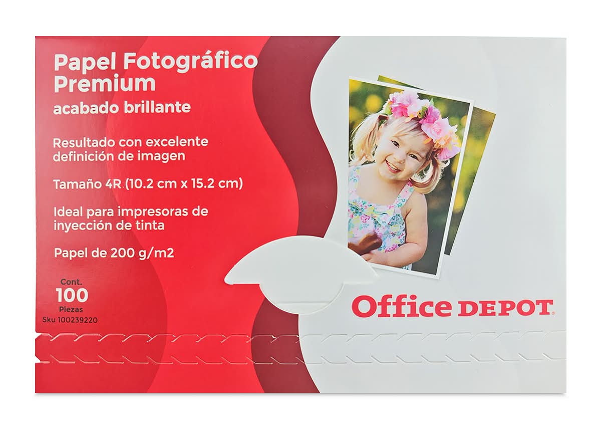 Office Depot · Papel fotográfico premium con acabado brillante, 4R (100 un)