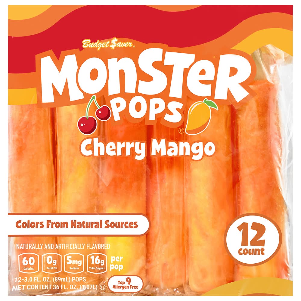 Budget Saver Monster Pops, Cherry-Mango (36 fl oz, 12 ct)