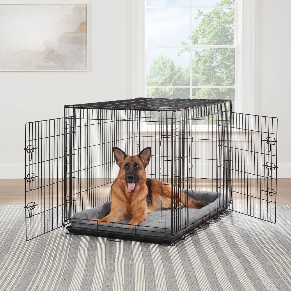 Top Paw® Double Door Folding Wire Dog Crate with Divider Panel (Color: Black, Size: 48\"L X 30\"W X 33\"H)