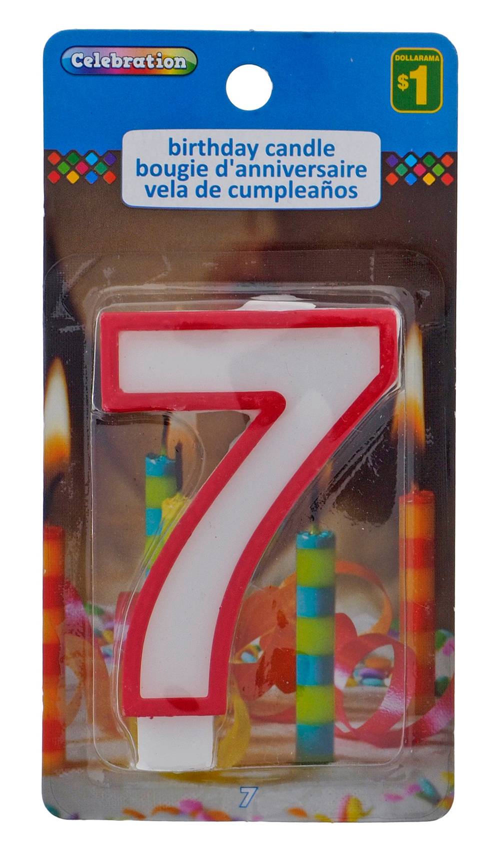Celebration Birthday Candle Number 7, Large , Green-White