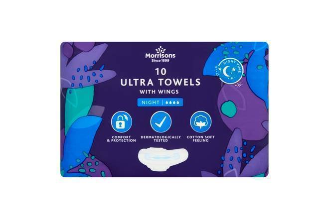 Morrisons Ultra Towel with Wings Night 10pk