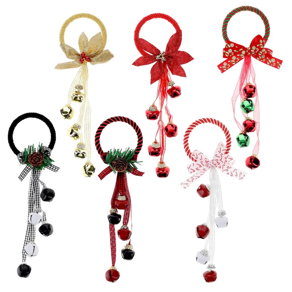 Christmas House Jingle Bell and Bow Doorknob Decoration, Assorted