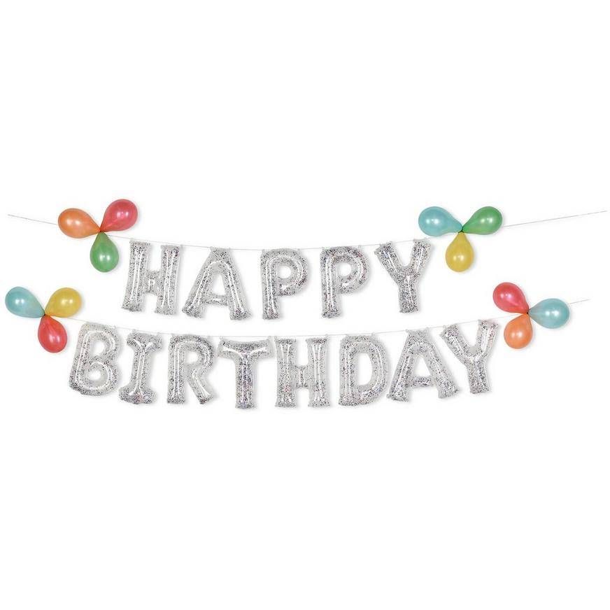 Party City Uninflated Air-Filled Happy Birthday Multicolor Confetti Balloon Phrase Banner (unisex)