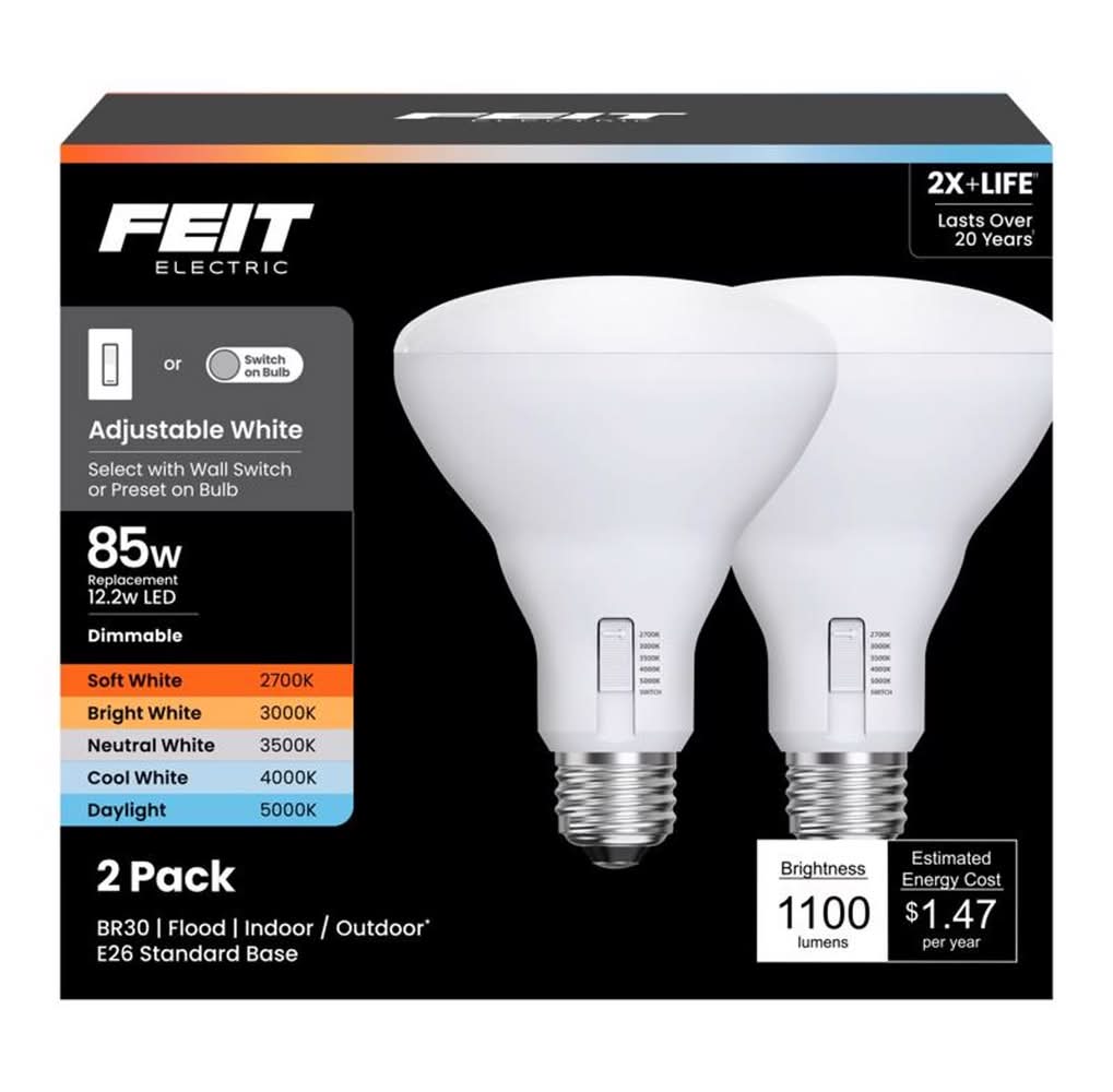 Feit Electric Br30 E26 (Medium) Led Bulb Adjustable White 85 Watt Equivalence 2 Pk