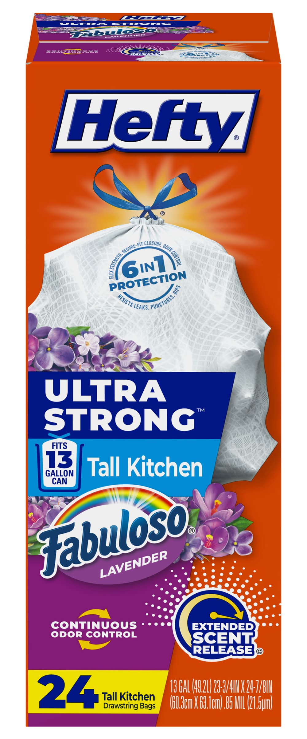 Hefty Ultra Strong Drawstring Kitchen Trash Bags 13 Gallon, Fabuloso, 23.74x24.84 in (24 ct)