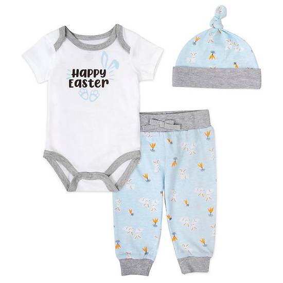 Willow & Wyatt Size 12M 3-Piece Easter Bunny Pant, Bodysuit, and Cap Set in White/Blue