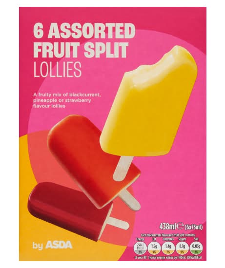 ASDA Assorted, Fruit Splits Lollies Ice Cream (6 pack)