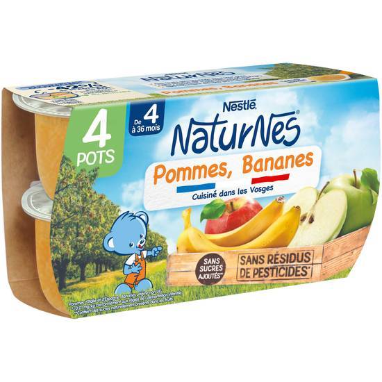 Nestle naturnes purée bébé pommes bananes -4x130g -dès 4/6 mois - 520g