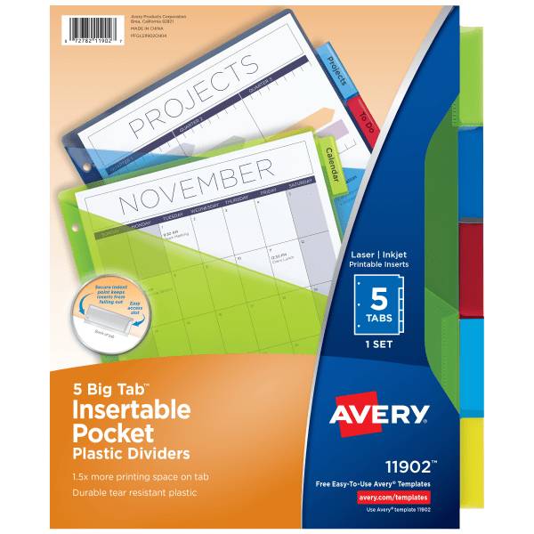 Avery 5 Big Tab Insertable Pocket Plastic Dividers