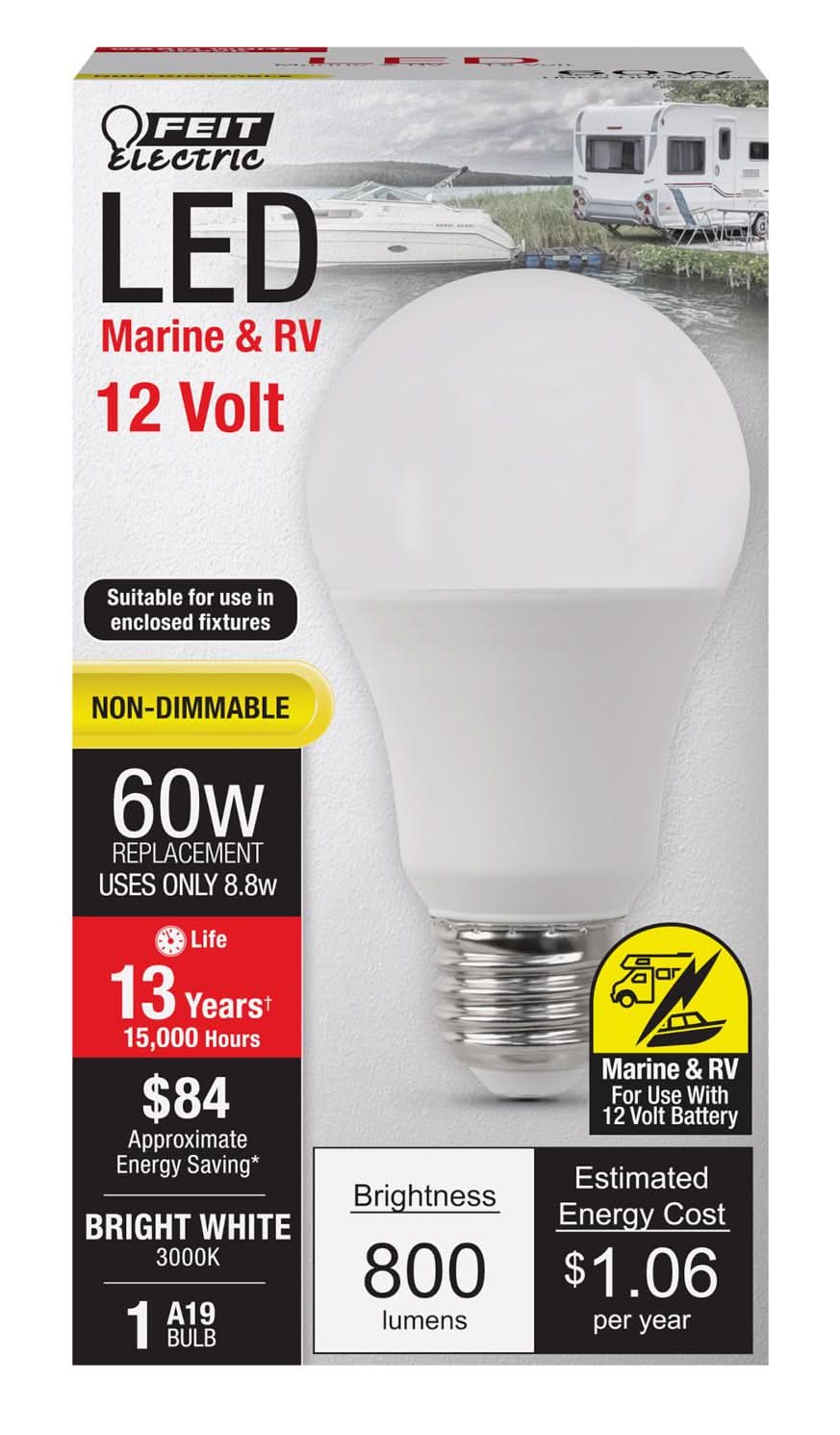 Feit A19 E26 (Medium) Led Bulb Bright White 60 Watt Equivalence 1 Pk
