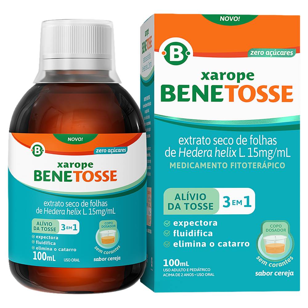 Benetosse xarope de extrato seco de folhas de hedera helix 15mg/ml sabor cereja (100 ml)