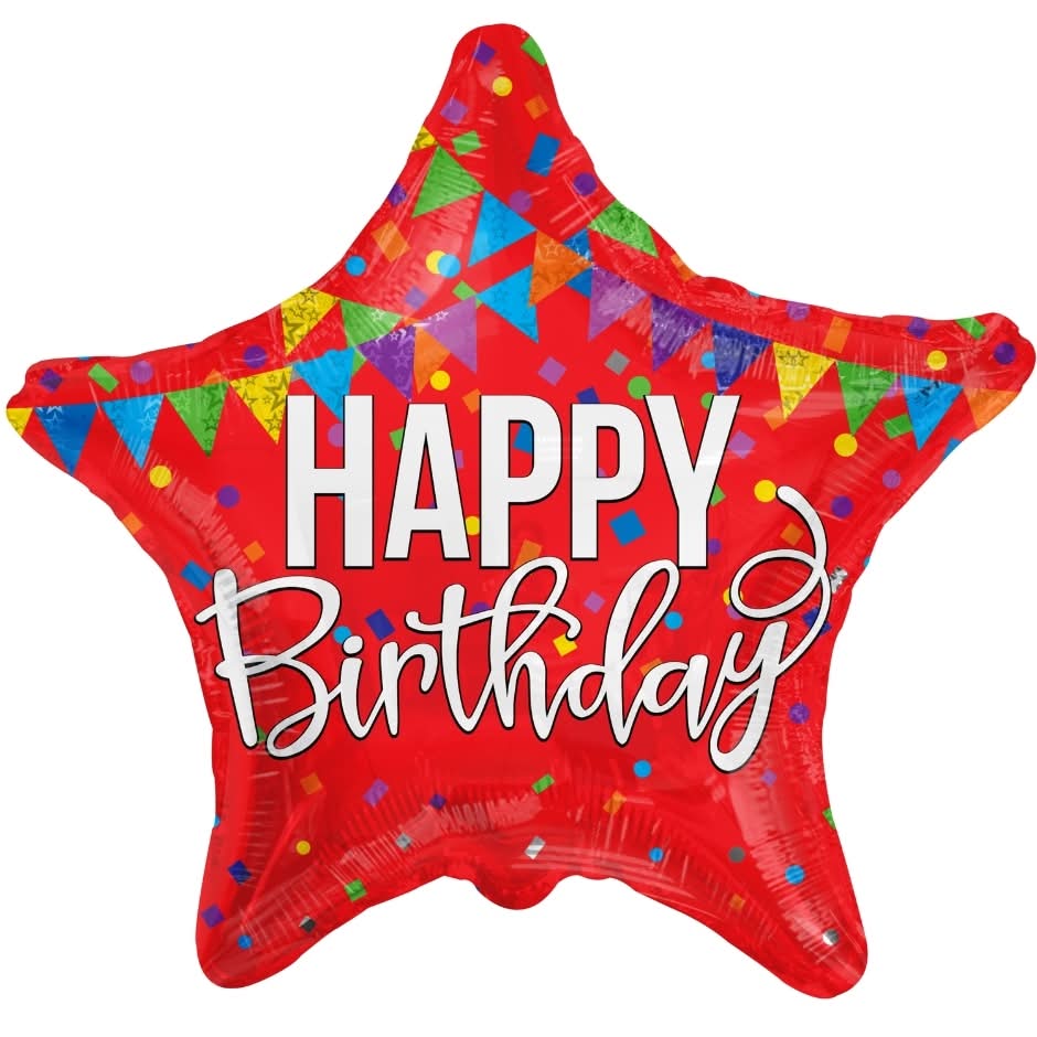 Inflated Happy Birthday Star Shaped Foil Balloons