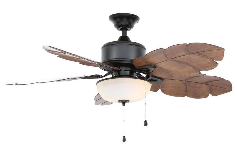 Home Decorators Collection Palm Cove 52 In. Indoor/Outdoor Led Natural Iron Ceiling Fan With Light Kit, Downrod And Reversible Motor