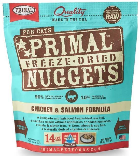 Primal Pet Foods Freeze Dried Nuggets Grain Free Chicken & Salmon Formula Cat Food (14 oz)