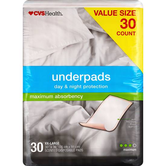 CVS Health Underpads, Day & Night Protection Maximum Absorbency, XX-Large, 30 CT