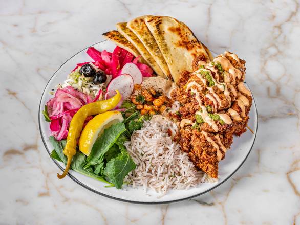 Hummus and Fried Chicken Plate