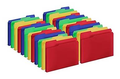 Staples File Folders, Letter Size, 3‑Tab Design, Assorted Colors, Durable Paper Stock, 24/Pack